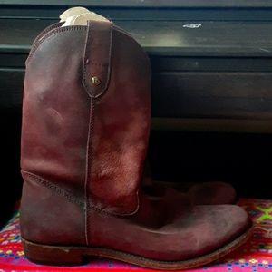 Stone washed Burgundy leather boots